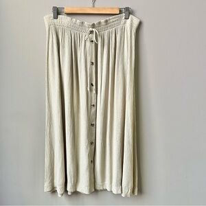 Vintage Midi Skirt Women's 12 Cream Micro Pleated Pull On Neutral Beachy Classic